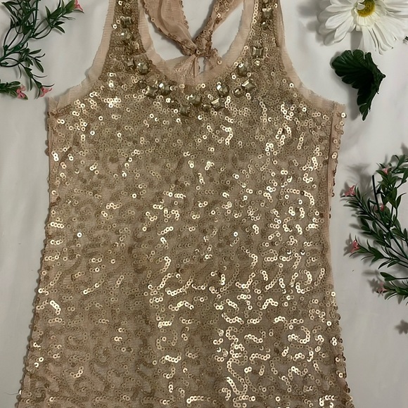 Elegant Gold Sequins Mesh Tank top - Picture 4 of 16